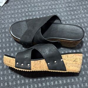 Black Wedge Sandals